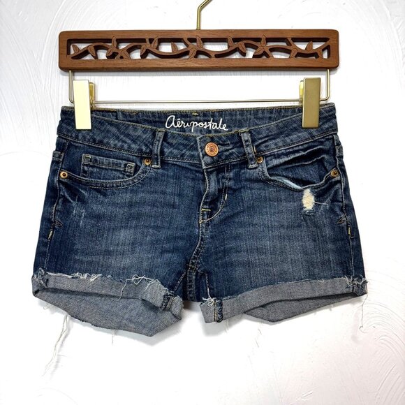 Aéropostale Pants - Aeropostale Bermuda Jean Shorts Blue Cuffed Cutoff Casual Medium Wash Womens 0